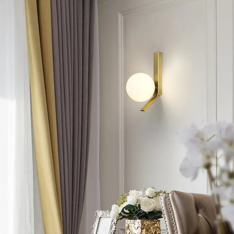 OpulentAura - Wall Lamp with Golden Glass Sphere
