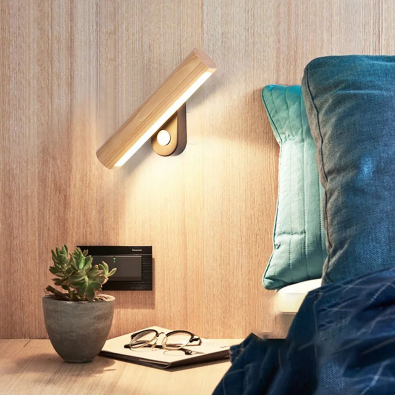 WoodGlow - Wooden LED Bedroom Wall Lamp