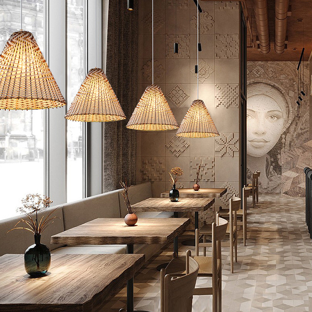 Boho Pendant Light Made of Handwoven Rattan