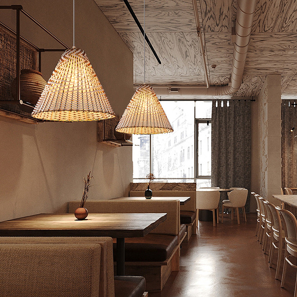 Boho Pendant Light Made of Handwoven Rattan