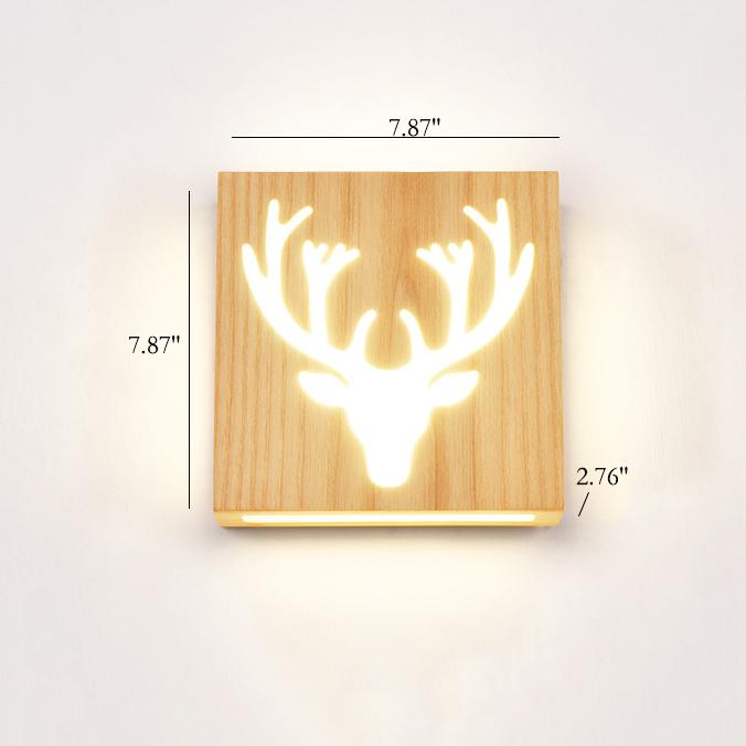 NatureGlow - Modern LED Wall Lamp made of Solid Wood with Happy Tree and Antler Motif