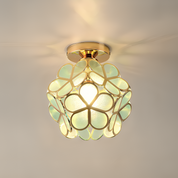 Retro Ceiling Lamp of Coloured Glass with Floral Pattern