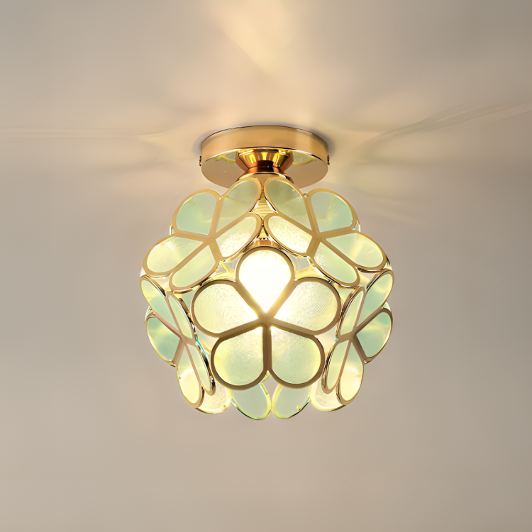 Retro Ceiling Lamp of Coloured Glass with Floral Pattern