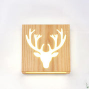 NatureGlow - Modern LED Wall Lamp made of Solid Wood with Happy Tree and Antler Motif