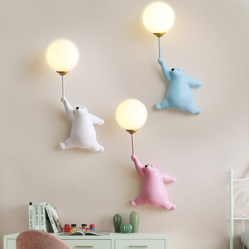 Fateh Design Bear LED Wall Lamp White/Blue/Pink Resin/Acrylic Bedroom/Living Room/Children's Room