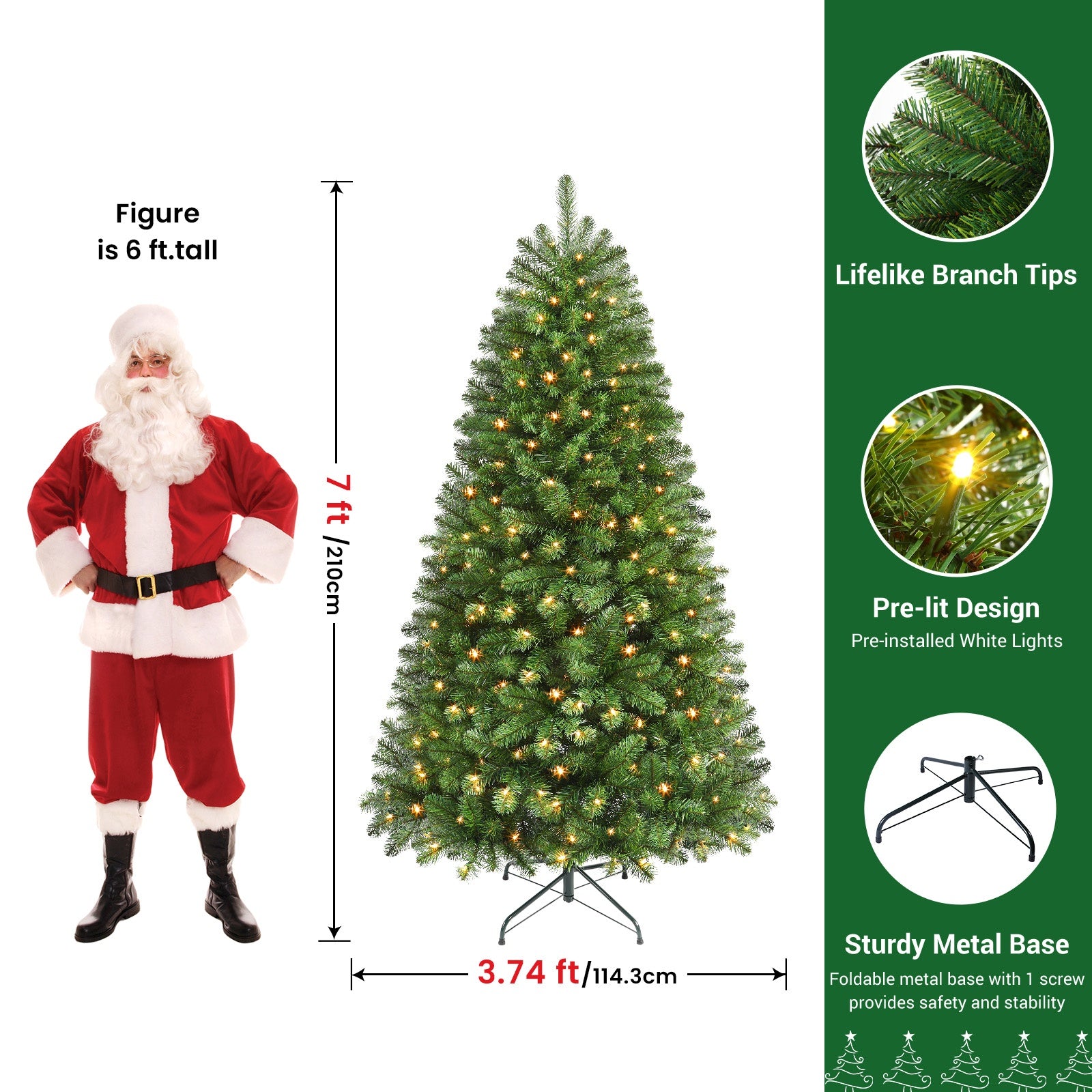 AvenlyHome|1.8m Prelit Christmas Tree|250 Warm White LED|778 Tips|Easy Setup