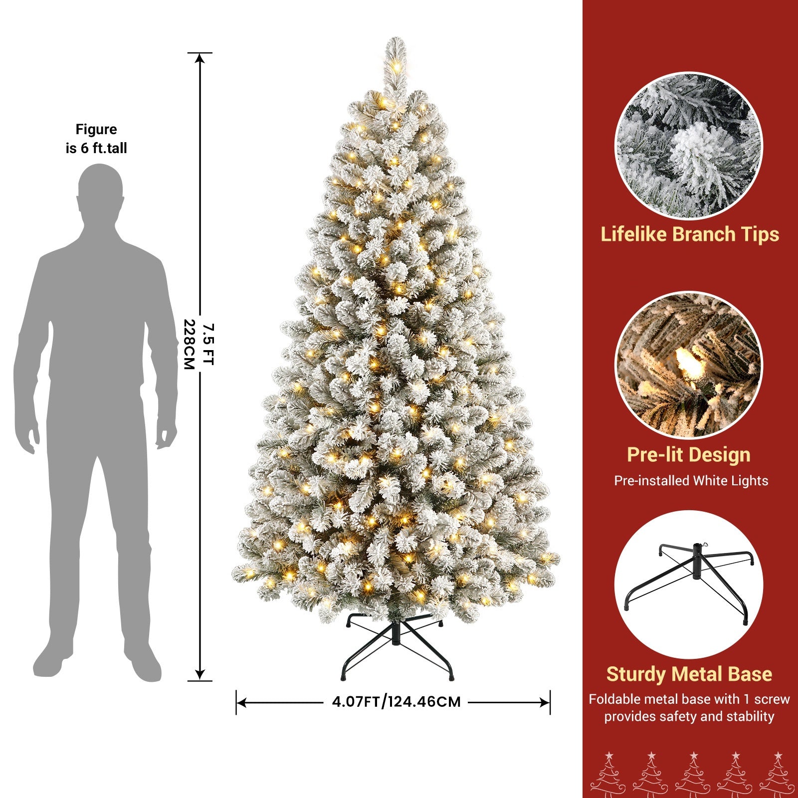 Shareconn 2.1m Snow Flocked Christmas Tree 320 Warm White LEDs Realistic Look