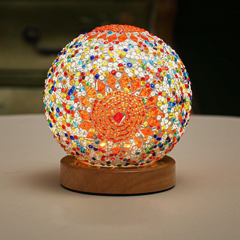 GlowNest - Spherical LED Dimmable Glass Bohemian Baroque Table Lamp Mosaic Night Light 3.9"