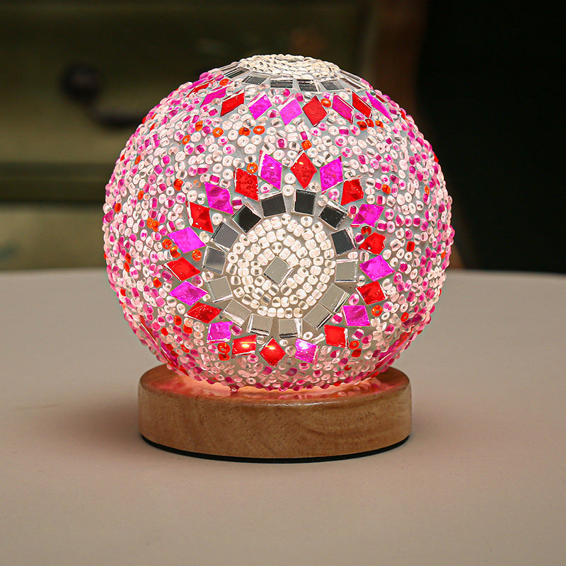 GlowNest - Spherical LED Dimmable Glass Bohemian Baroque Table Lamp Mosaic Night Light 3.9"