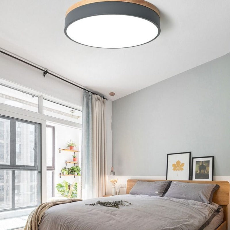 Morandi Modern Ceiling Lamp White Grey Metal Wood Bedroom Living Room