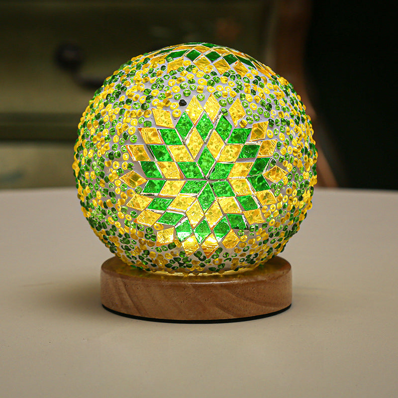 GlowNest - Spherical LED Dimmable Glass Bohemian Baroque Table Lamp Mosaic Night Light 3.9"