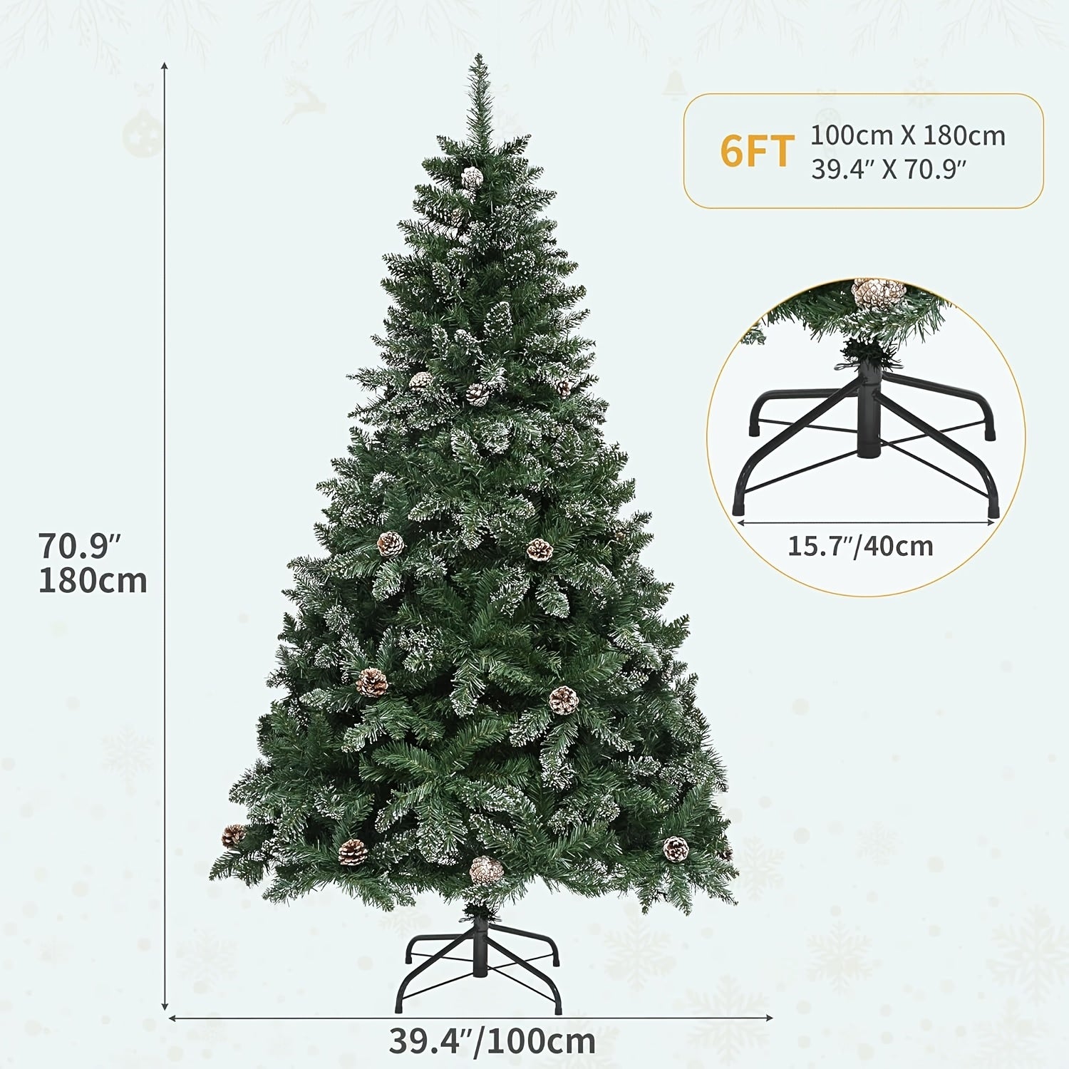 AvenlyHome | Snow Flocked Tree 183cm | 800 Tips, Stand | 800 Tips Snow | No Power