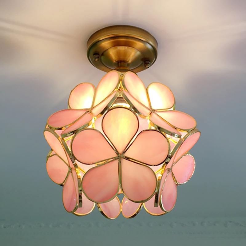 Retro Ceiling Lamp of Coloured Glass with Floral Pattern