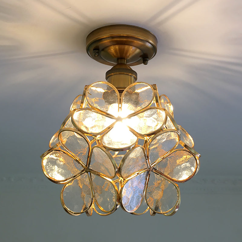 Retro Ceiling Lamp of Coloured Glass with Floral Pattern