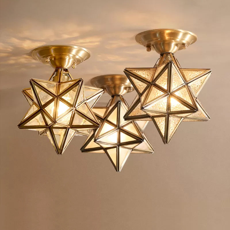 Brass Star-Shaped Ceiling Lamp with Transparent Glass
