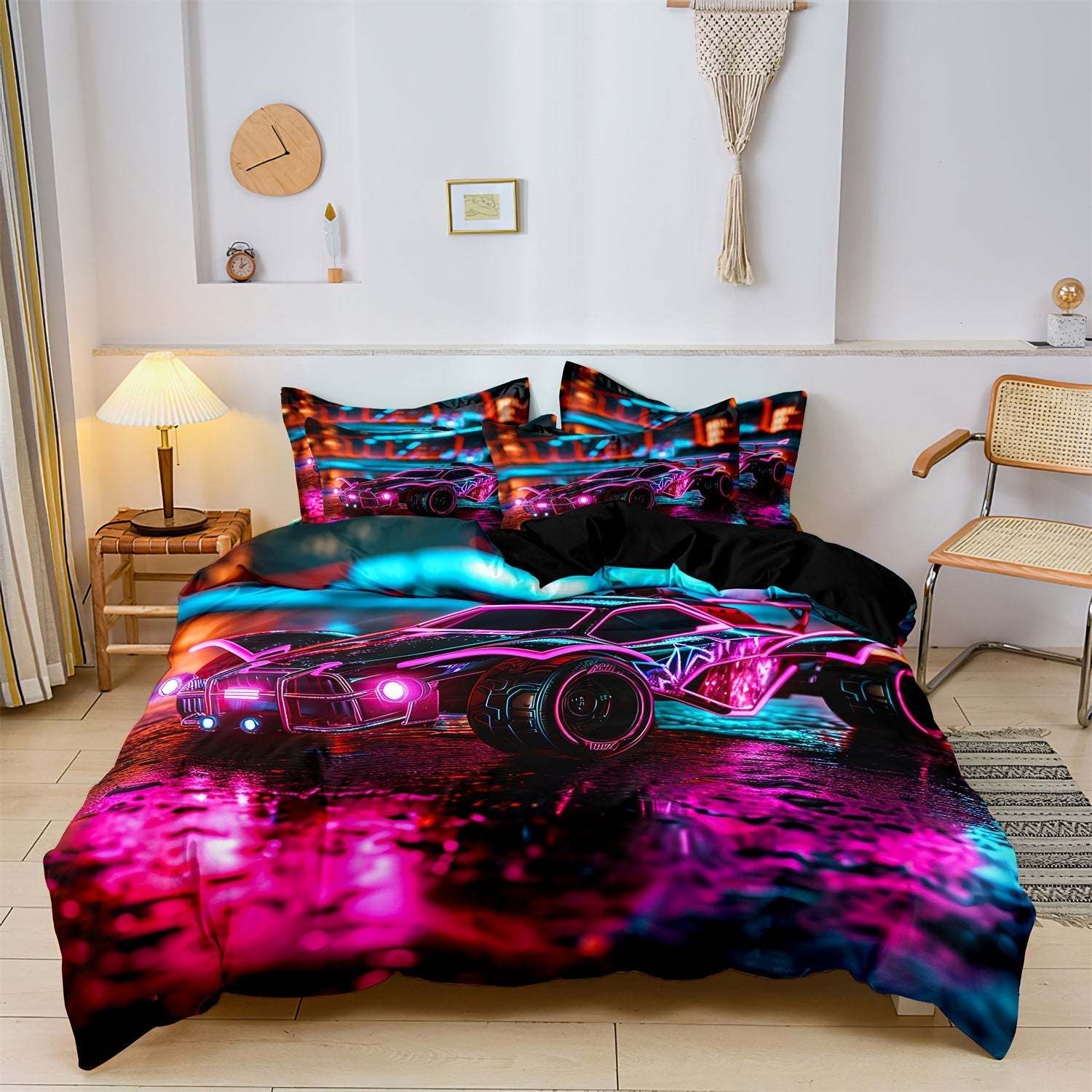 NeonSpeed - Duvet Cover Set with Neon Race Car for Children and Teenagers