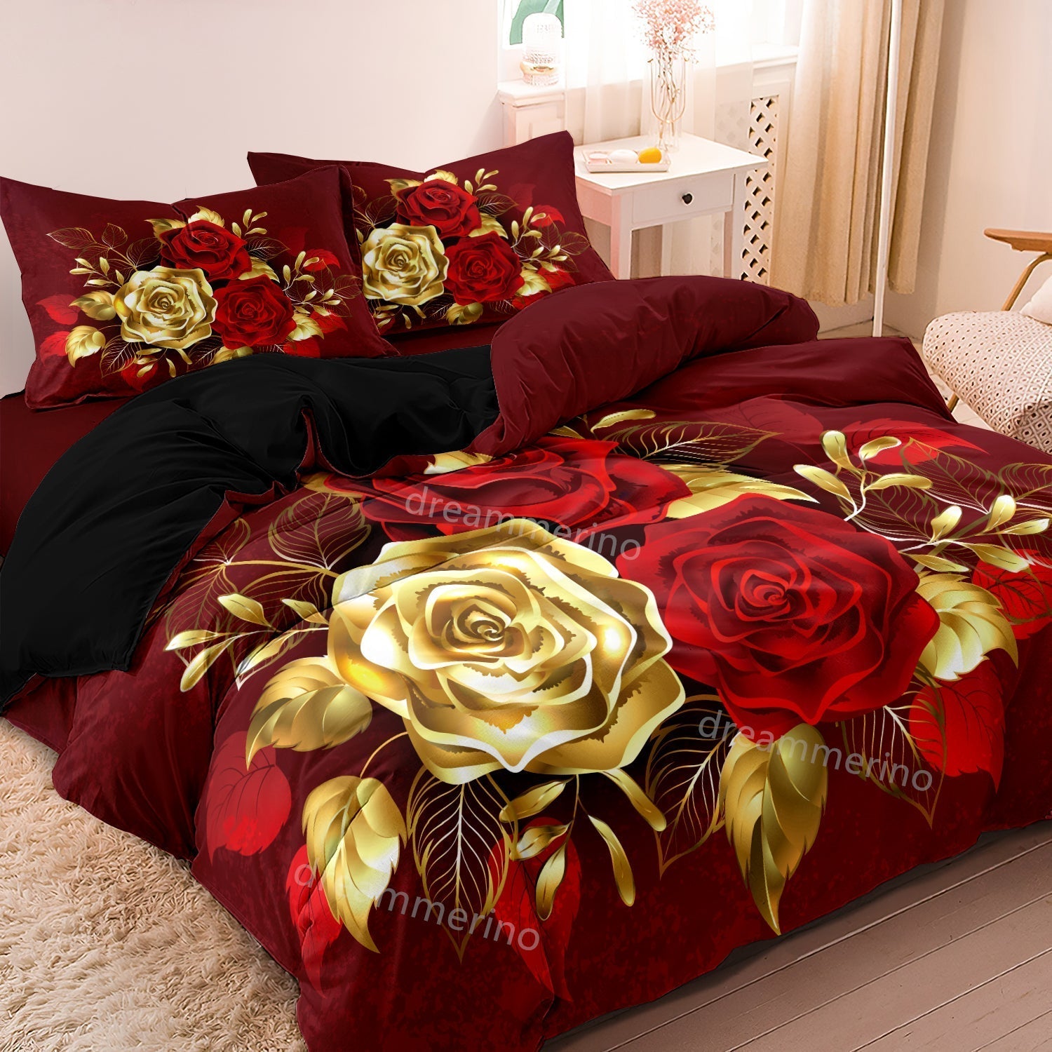 Flower Joy - Romantic Red Rose Printed Duvet Cover Bedding Set