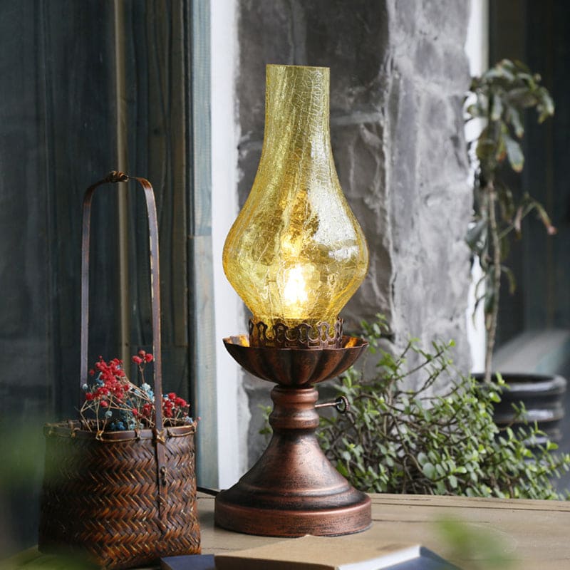 GlowThijs - Crackle Glass Lamp Shade Kerosene Retro Bedside Table