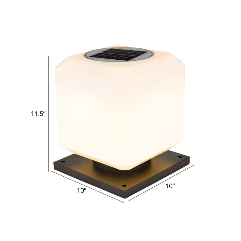SolLicht - White Nordic Solar Lantern Post, Cube-Shaped Acrylic, For Patio
