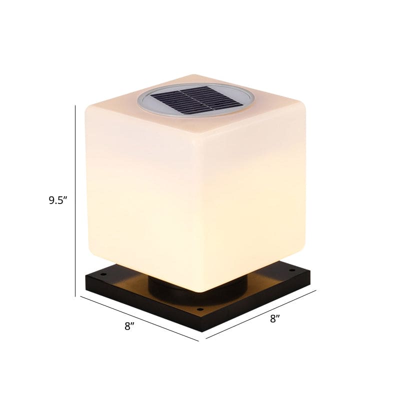 SolLicht - White Nordic Solar Lantern Post, Cube-Shaped Acrylic, For Patio