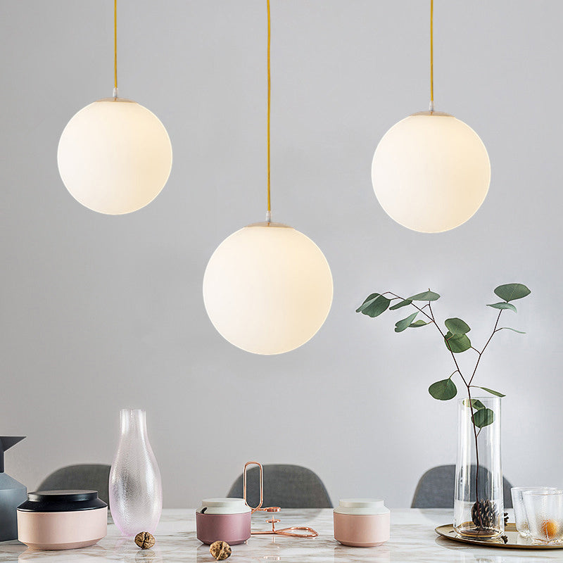 Globe Milk Glass Pendant Light Minimalist 1-Light Gold for Dining Room