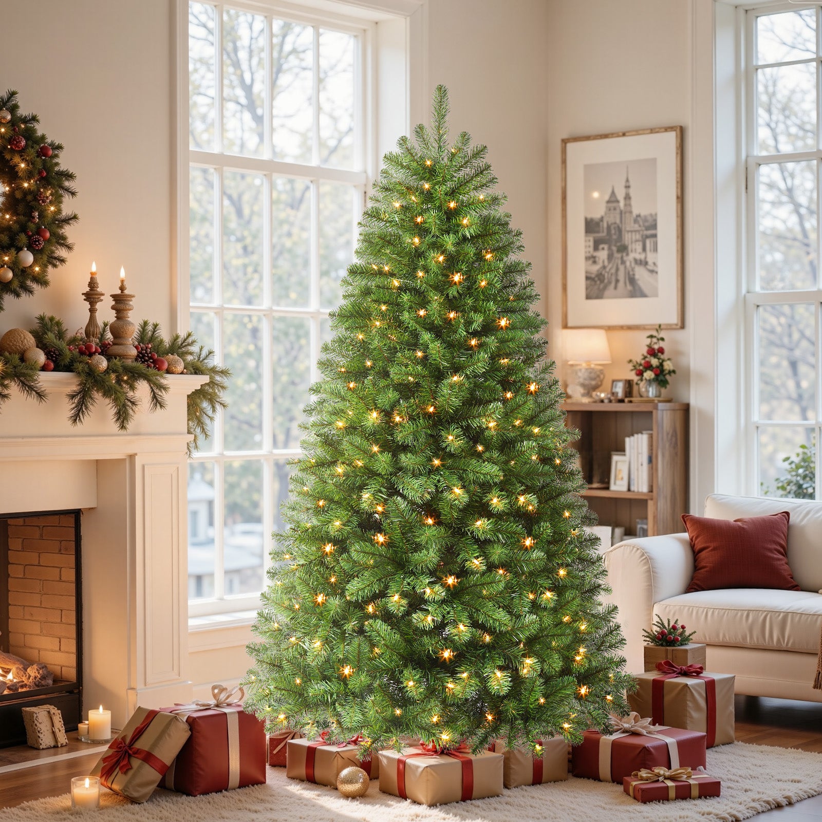 AvenlyHome|1.8m Pre-Lit Christmas Tree|250 LED Warm White|778 Tips|Easy Assembly