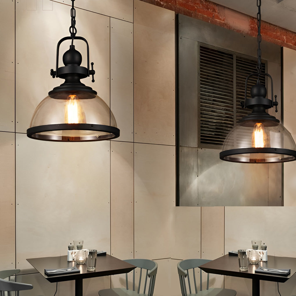 Antique Glass and Iron Retro Industrial Pendant Light