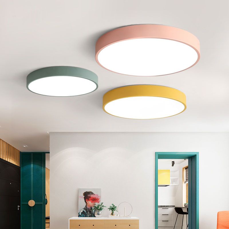 Morandi Modern Round LED Ceiling Light Pink Grey Metal Living Room