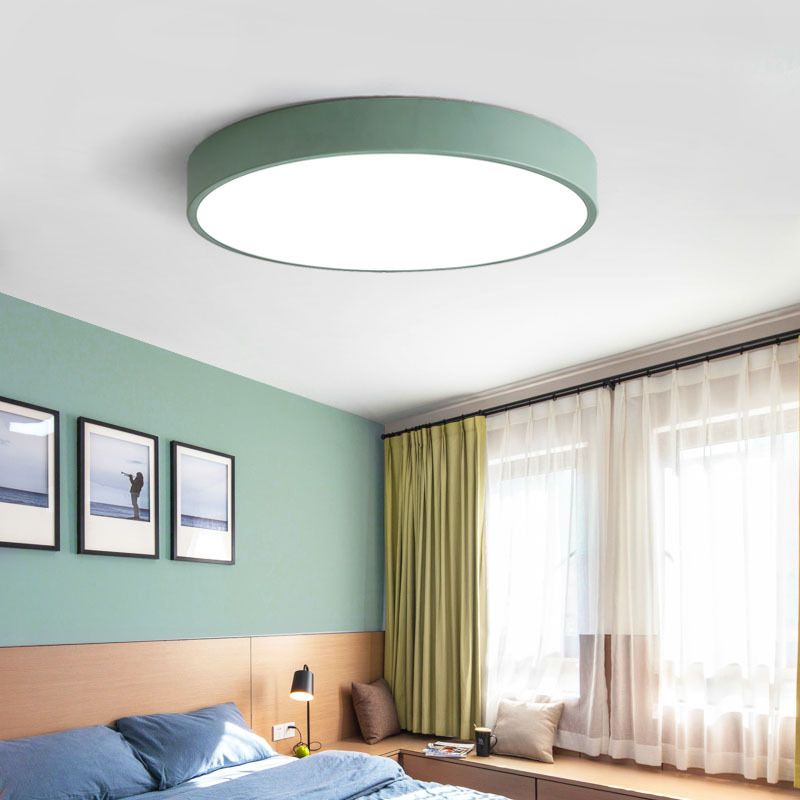 Morandi Modern Round LED Ceiling Light Pink Grey Metal Living Room