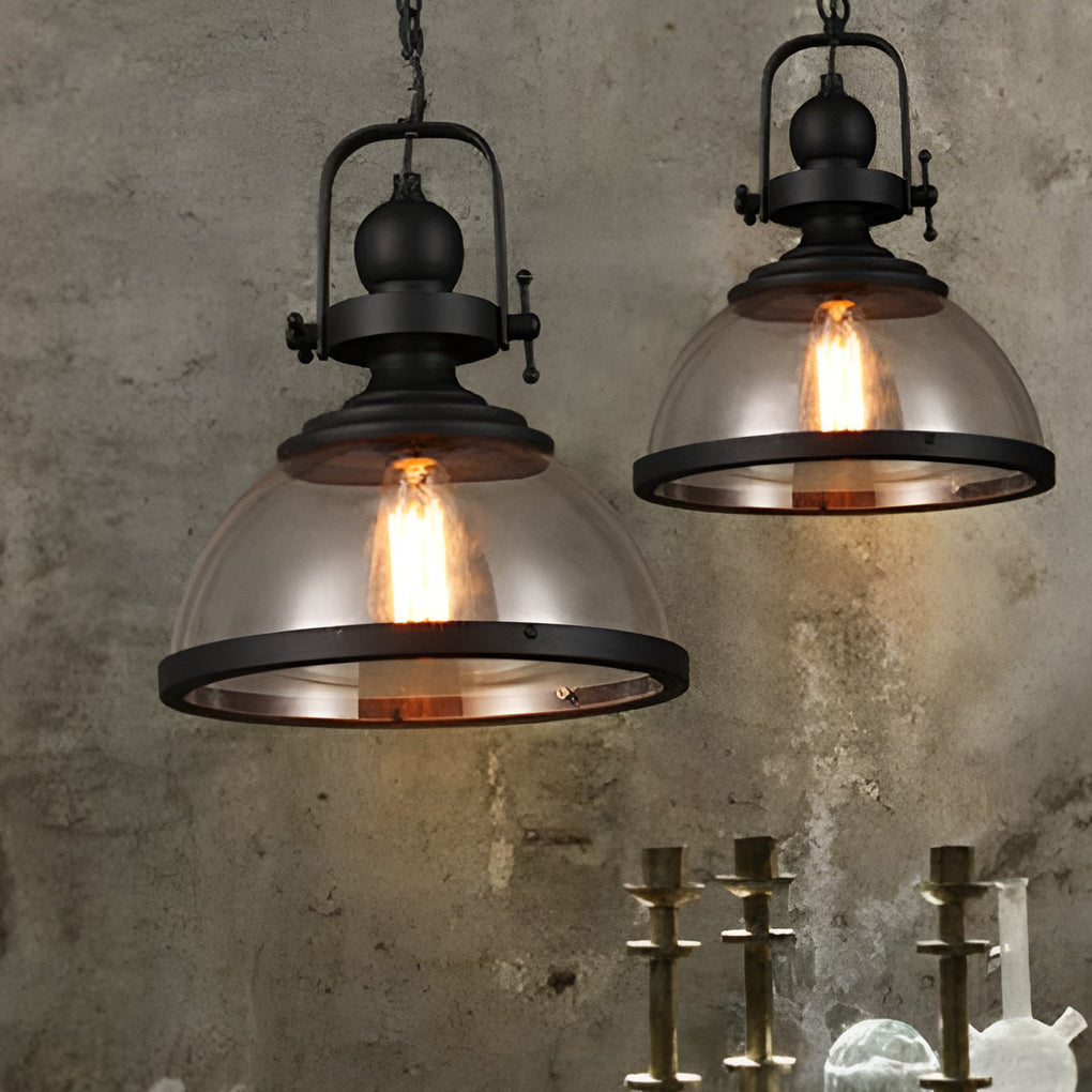 Antique Glass and Iron Retro Industrial Pendant Light