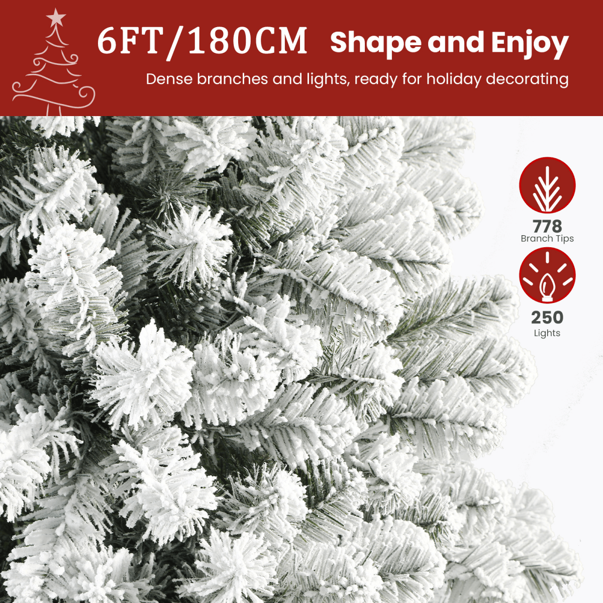Shareconn 2.1m Snow Flocked Christmas Tree 320 Warm White LEDs Realistic Look