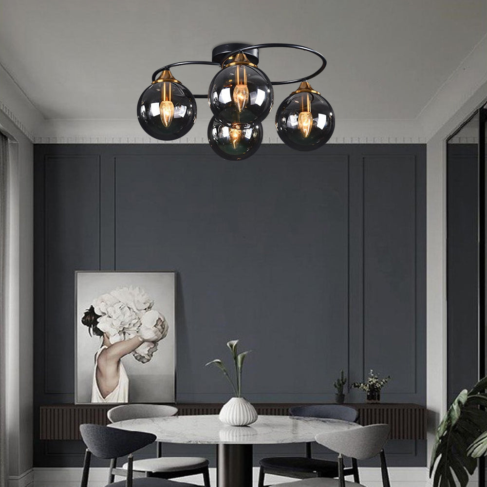 ValentinaLuxe - Vintage Round Chandelier in Smoked Glass
