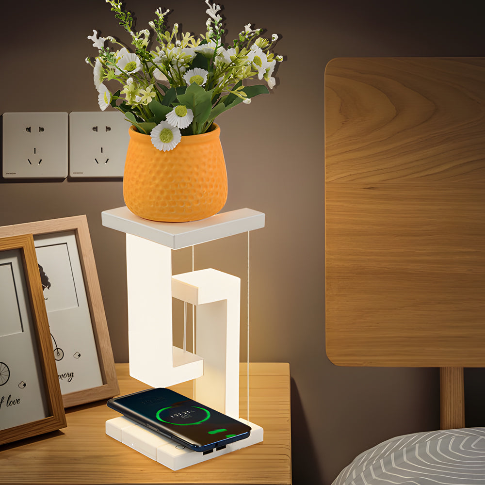 GlowGenie - Floating Anti-Gravity Table Lamp with Wireless Charging and LED Lighting