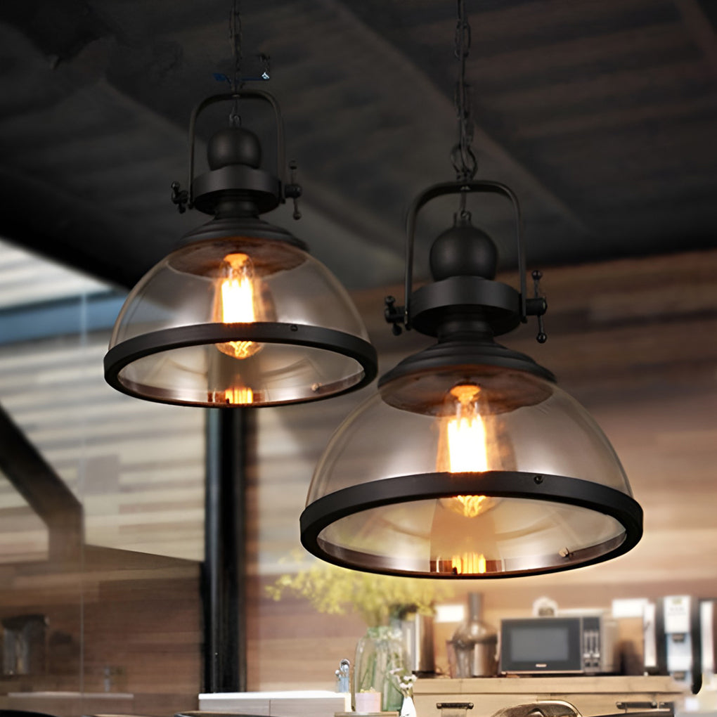 Antique Glass and Iron Retro Industrial Pendant Light