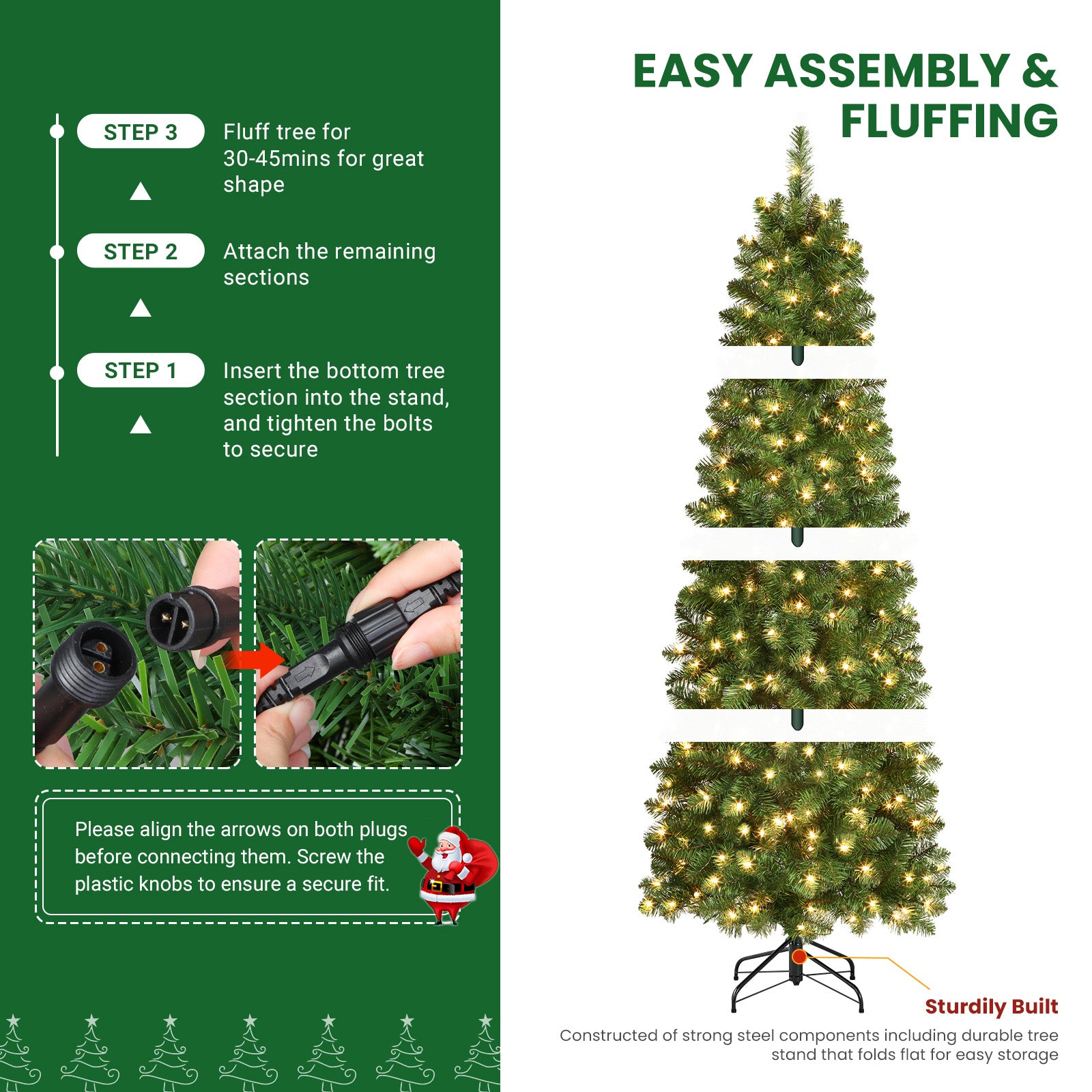 Shareconn Slim Pencil Christmas Tree 545 Tips 200 Lights Space Saving Stand