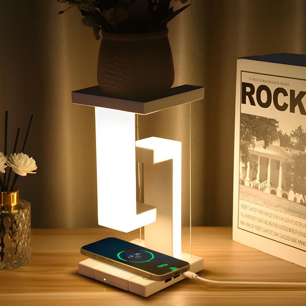 GlowGenie - Floating Anti-Gravity Table Lamp with Wireless Charging and LED Lighting