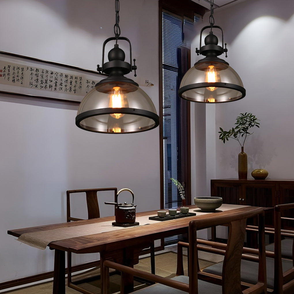 Antique Glass and Iron Retro Industrial Pendant Light