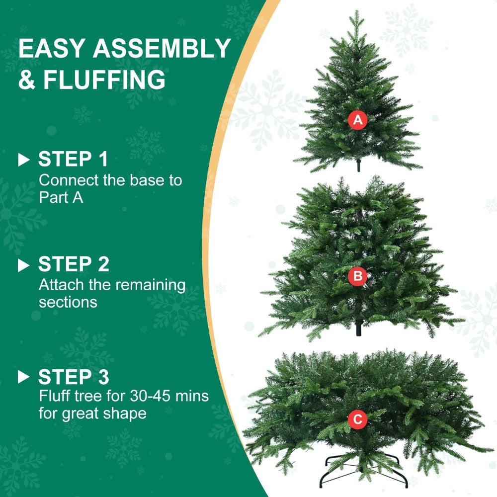 Classic Spruce Christmas Tree 210cm with 1020 PE PVC Tips Foldable Base Green