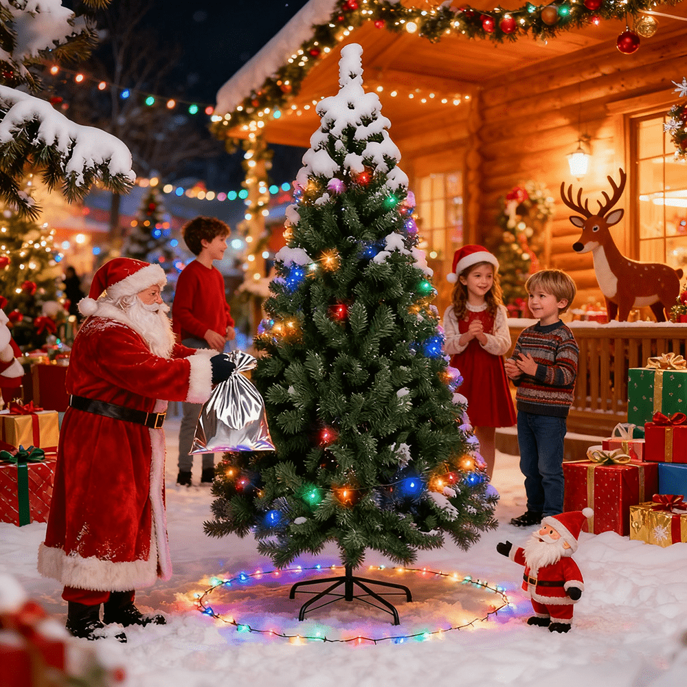 Classic Spruce Christmas Tree 210cm with 1020 PE PVC Tips Foldable Base Green