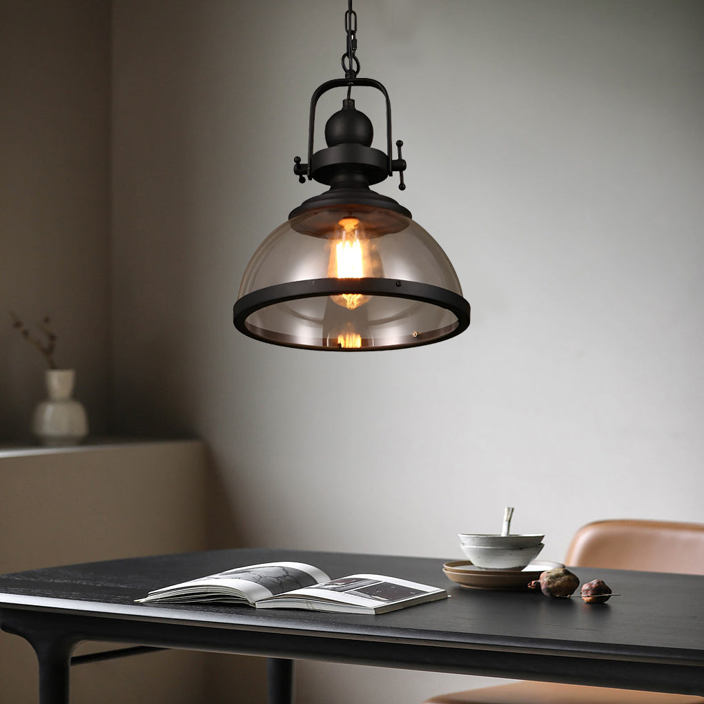 Antique Glass and Iron Retro Industrial Pendant Light