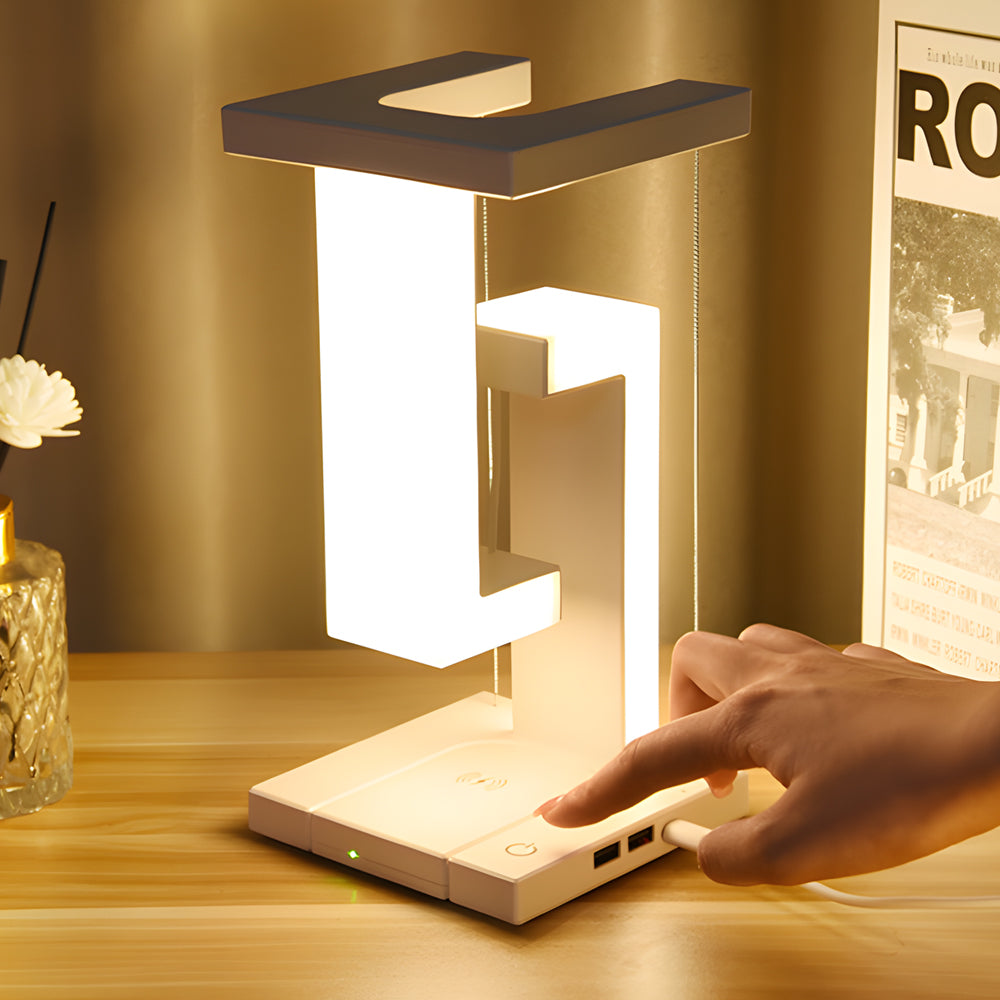 GlowGenie - Floating Anti-Gravity Table Lamp with Wireless Charging and LED Lighting