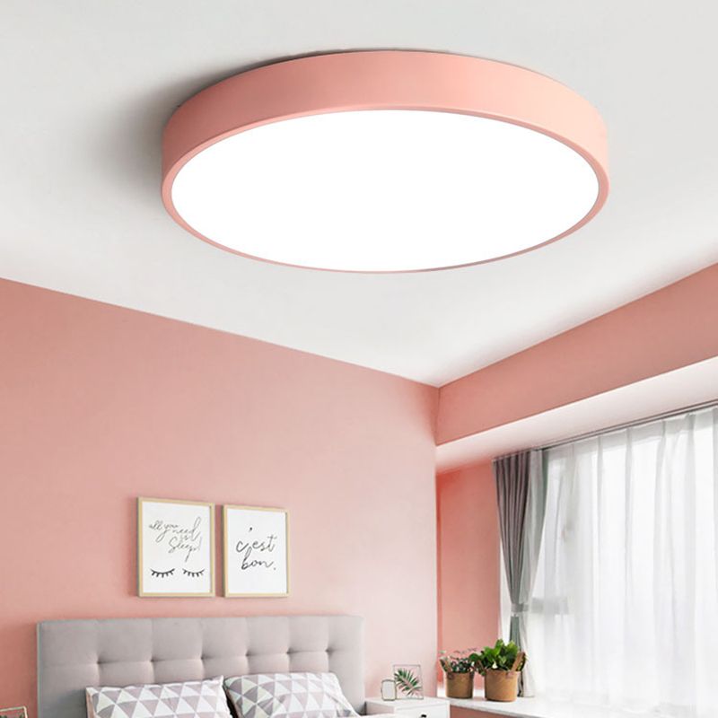Morandi Modern Round LED Ceiling Light Pink Grey Metal Living Room