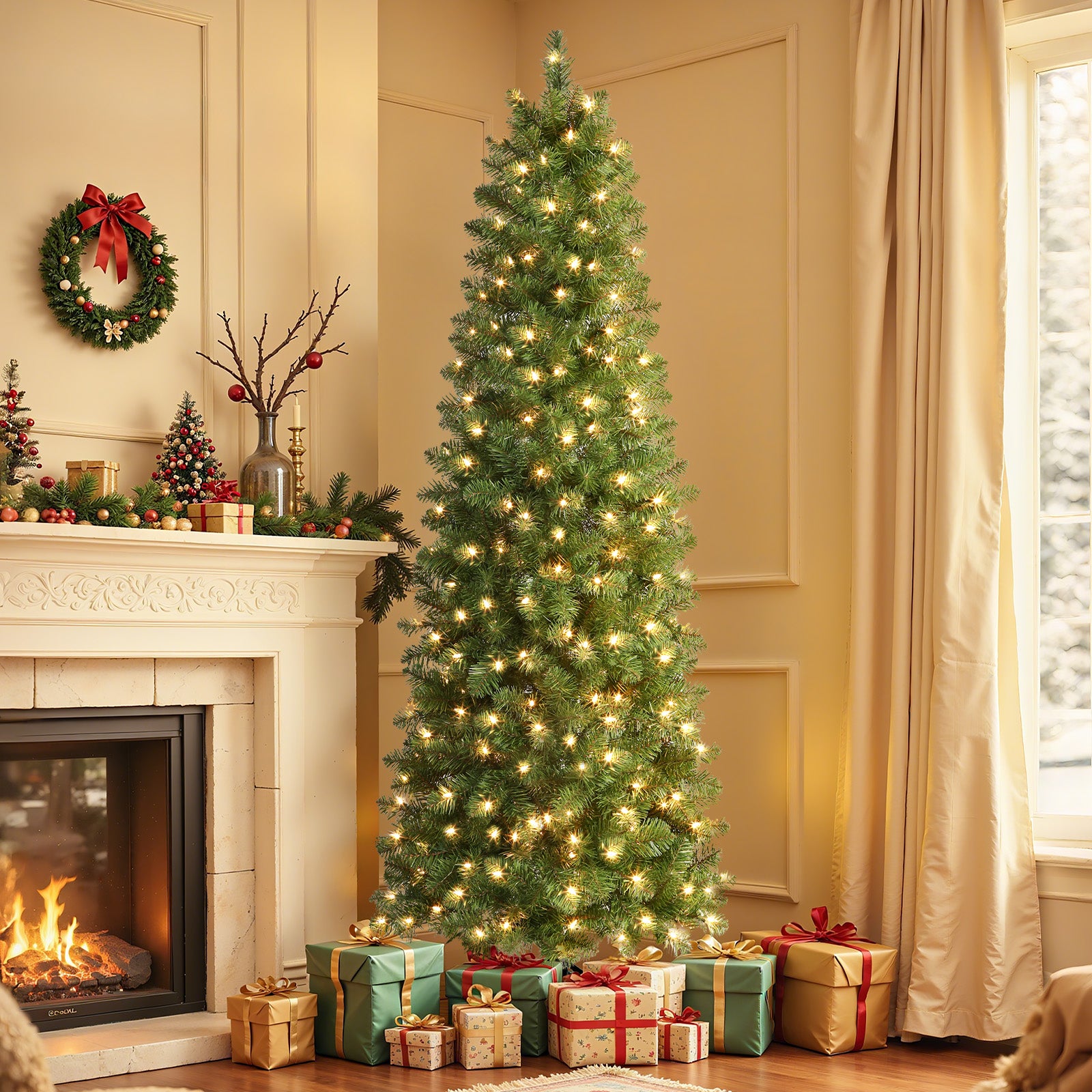 Shareconn Slim Pencil Christmas Tree 545 Tips 200 Lights Space Saving Stand