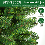 AvenlyHome|1.8m Prelit Christmas Tree|250 Warm White LED|778 Tips|Easy Setup