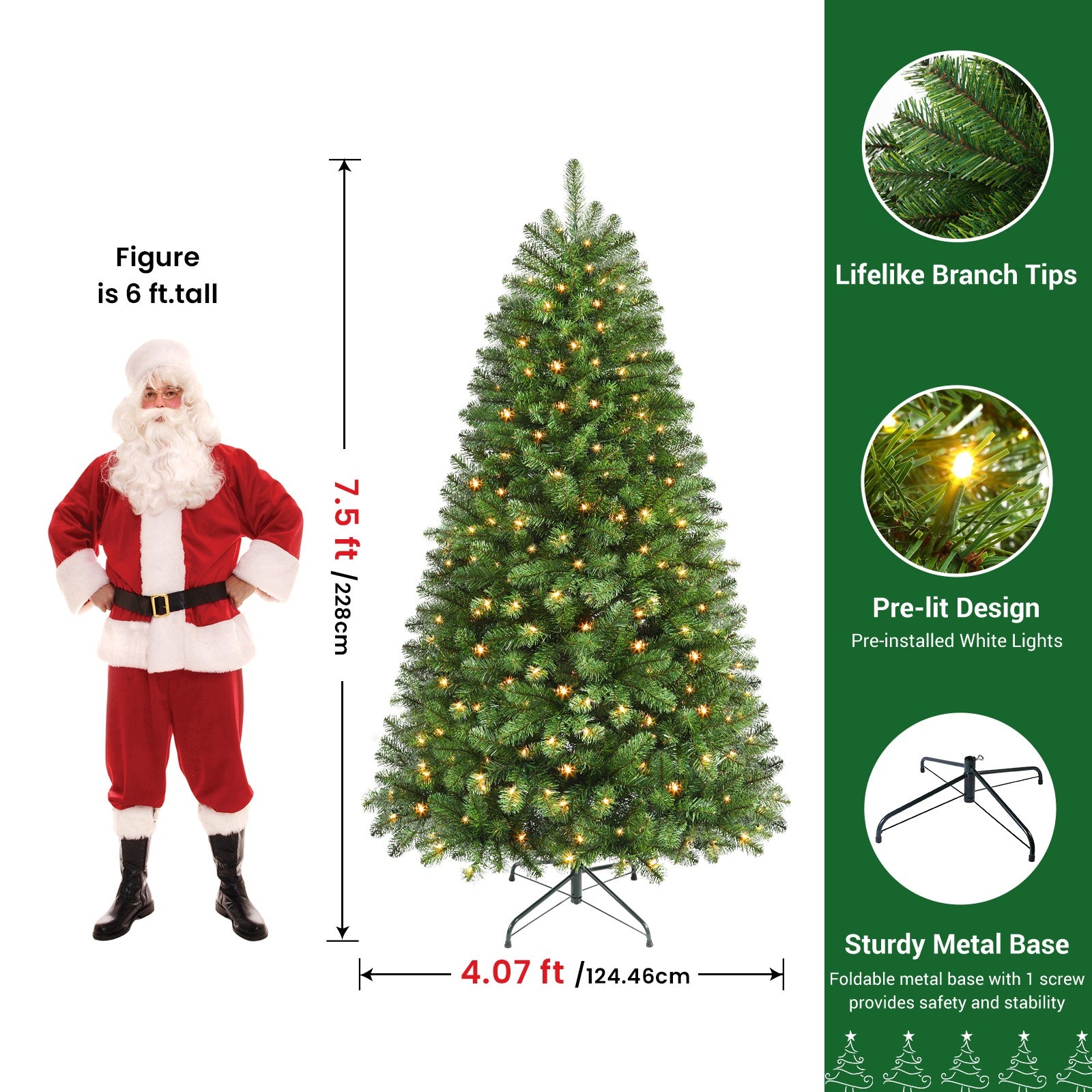 AvenlyHome|1.8m Pre-Lit Christmas Tree|250 LED Warm White|778 Tips|Easy Assembly
