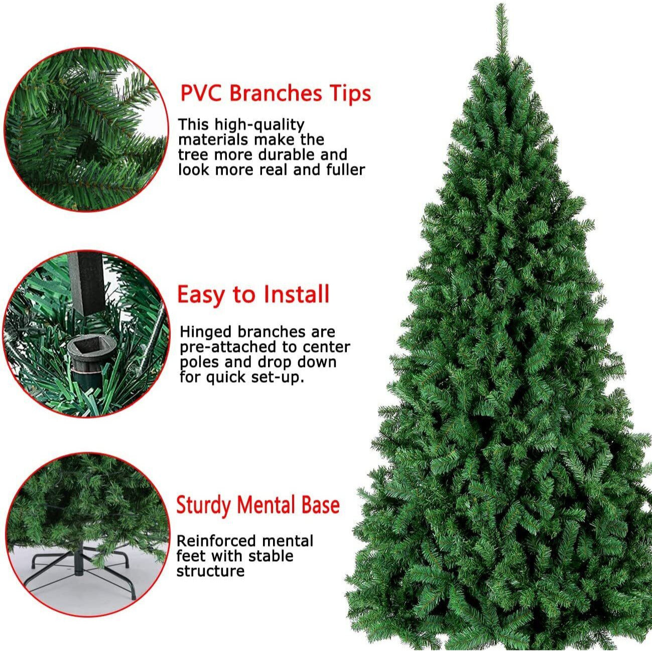 BritTree Classic Christmas Tree|Unlit Green Branches|Metal Leg|One Size|No Power
