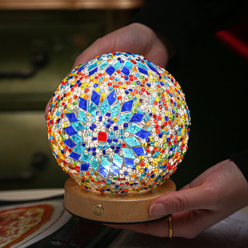 GlowNest - Spherical LED Dimmable Glass Bohemian Baroque Table Lamp Mosaic Night Light 3.9"