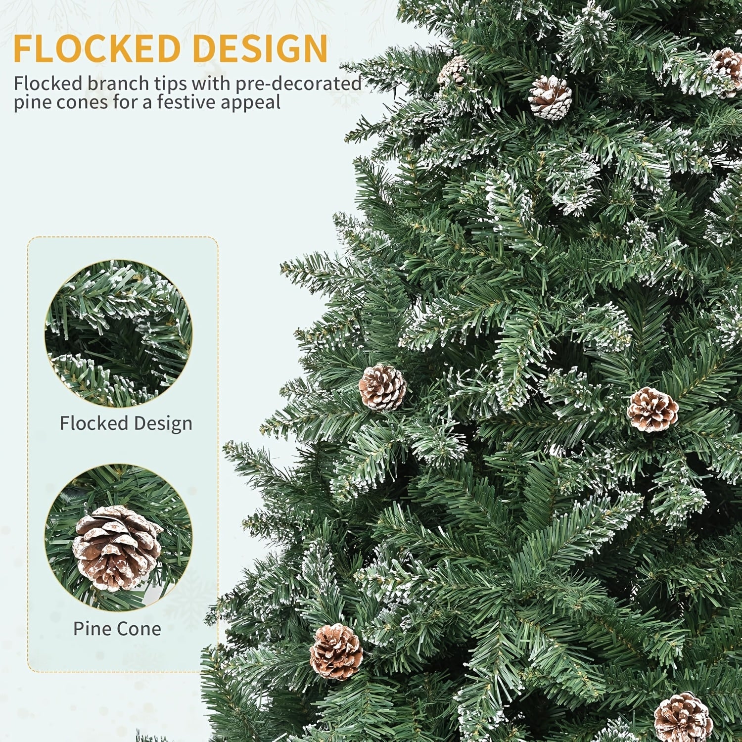 AvenlyHome | Snow Flocked Tree 183cm | 800 Tips, Stand | 800 Tips Snow | No Power