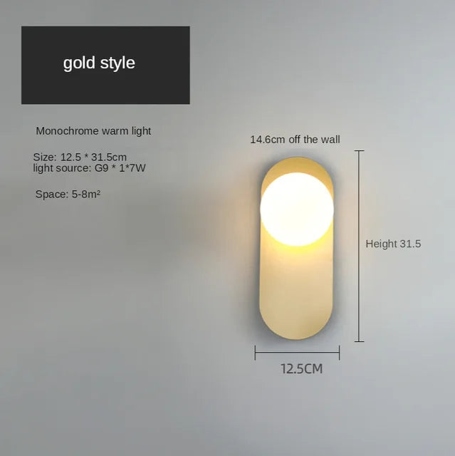 GildedGlimmer - Modern LED Wall Lamp with Glass Sphere