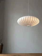 SatinSerenity – Silk Pendant Light with Crown